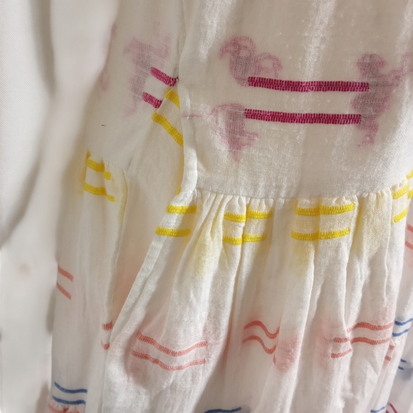 Oliphant Colorful Rainbow Stripe V Neck Cap Sleeve Pocket Cotton Midi Dress Sz S - Picture 9 of 10